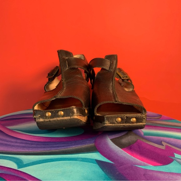 VTG John Fluevog AnswerBlack Leather Wooden Clog Open Toe Size Womens 10 - Picture 3 of 9